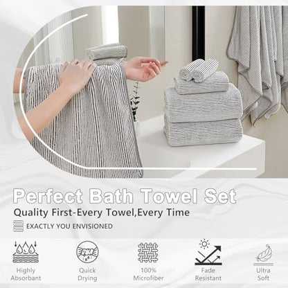 4 Piece Bath Towel Set 35"x70"Oversized Bath Towel for Bathroom Ultra Soft Fluffy Extra Large Bath Sheet Luxury Premium Bathroom Towel Highly Absorbent Quick Dry Shower Towel for Hotel Spa,Brown White
