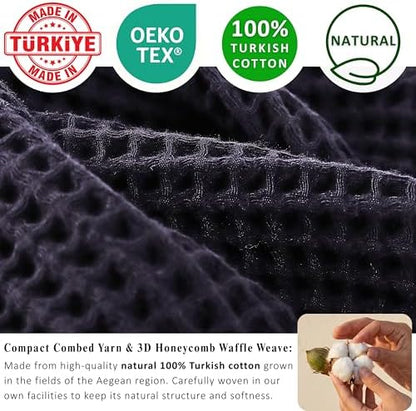 PÜSKÜL Natural 100% Turkish Cotton Waffle Towels Set of 4-Piece, Black