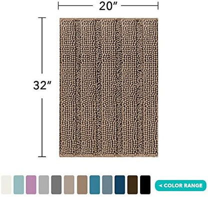 Turquoize Bathroom Rug 20"x32", Absorbent Chenille Bath Rug, Taupe Brown