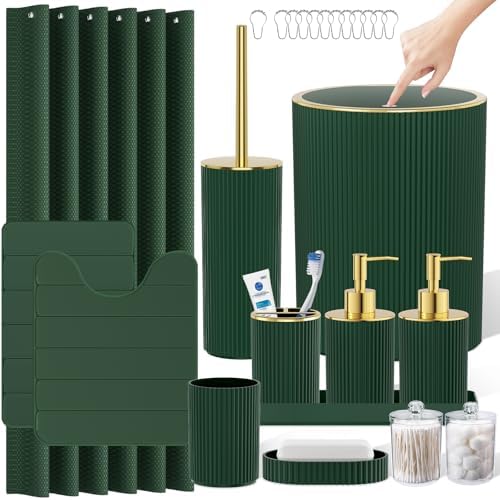 Dark Green Bathroom Accessories Set - Bathroom Shower Curtains Sets