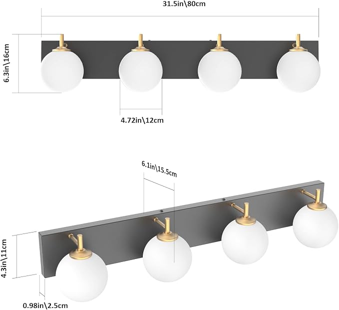 Aipsun Mid Century Modern Vanity Light 4 Lights Milky Glass Modern Bathroom Light Fixtures Over Mirror(Exclude Bulb)