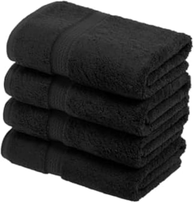 SUPERIOR Egyptian Cotton Plush & Absorbent, Hand Towel Set of 4, Black | Quick Dry, Soft Luxury Towel Set, Bath Essentials for Bathroom, Guest Bath, Spa, 4 Piece Set, Madeline Towels