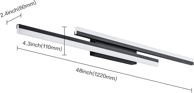 PRESDE 48 Inch Bathroom Light Fixtures Black Vanity Light Bar LED Modern Bath Wall Lighting Over Mirror 3CCT
