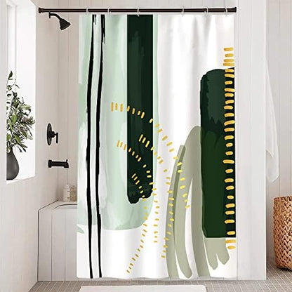 Mid Century Green Stall Shower Curtain with Hooks 48x72 Inch