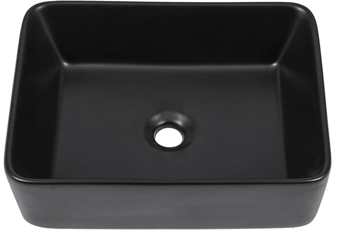 Logmey 19" Black Bathroom Vessel Sink 19x15 Sink for RV Bathroom Large Rectangle Porcelain Ceramic Modern Countertop Above Counter Bathroom Vanity Sink Art Basin