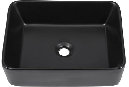Logmey 19" Black Bathroom Vessel Sink 19x15 Sink for RV Bathroom Large Rectangle Porcelain Ceramic Modern Countertop Above Counter Bathroom Vanity Sink Art Basin