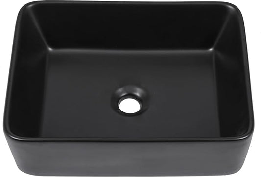 Logmey 19" Black Bathroom Vessel Sink 19x15 Sink for RV Bathroom Large Rectangle Porcelain Ceramic Modern Countertop Above Counter Bathroom Vanity Sink Art Basin