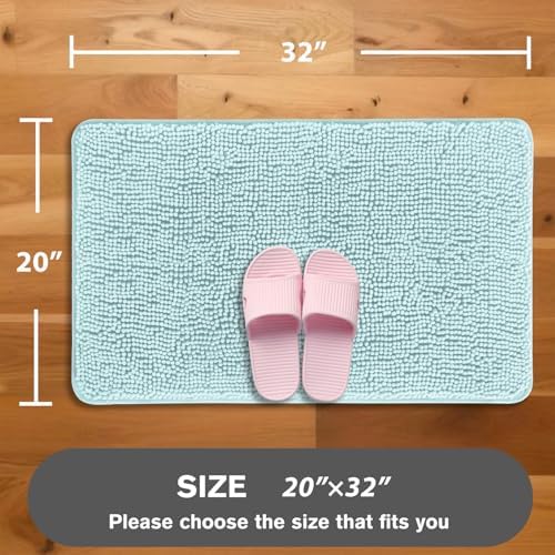 Aqua Bathroom Rugs – Absorbent and Washable Bath Mat, Non-Slip, Thick Soft Chenille Bath Rugs for Bathroom Floor, Shower, Sink - 20" x 32"
