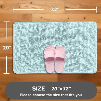 Aqua Bathroom Rugs – Absorbent and Washable Bath Mat, Non-Slip, Thick Soft Chenille Bath Rugs for Bathroom Floor, Shower, Sink - 20" x 32"