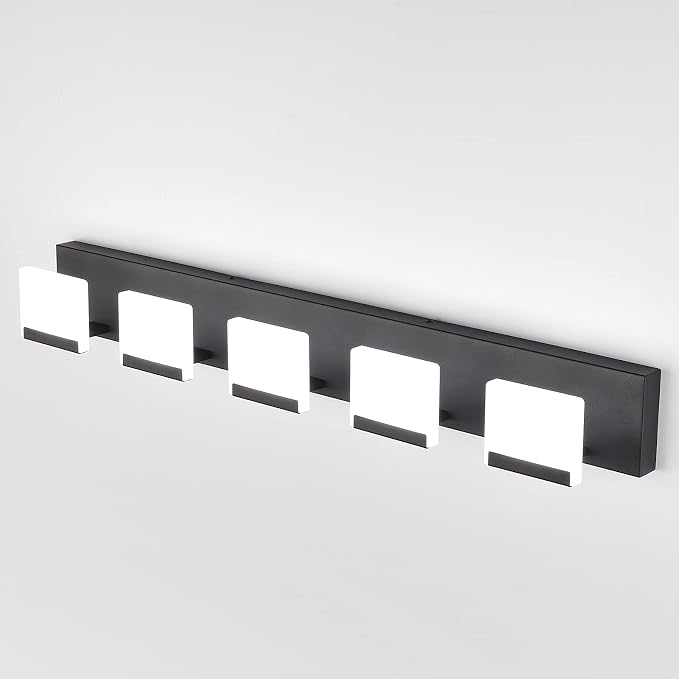 Ralbay LED Modern Bathroom Vanity Light - 5 Light Acrylic Matte Black Vanity Lighting Fixture