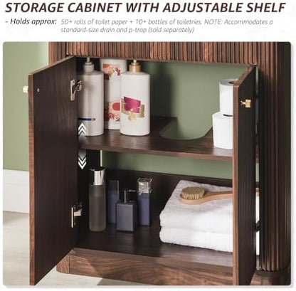T4TREAM 60" Fluted Bathroom Vanity with 2 Single Sinks, Dark Walnut