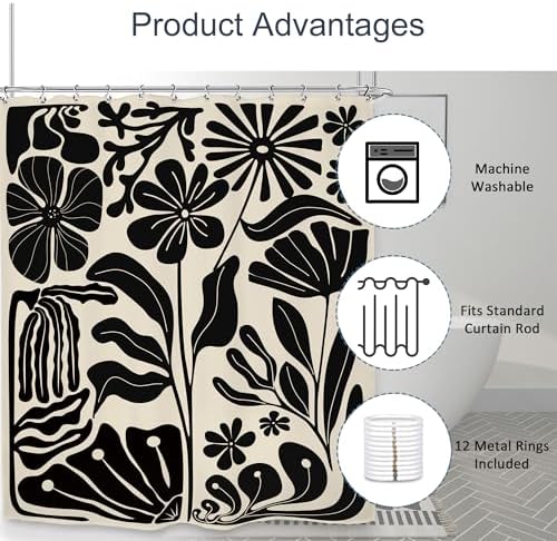 Black Matisse Flower Vintage Abstract Retro Art 70s Modern Shower Curtain