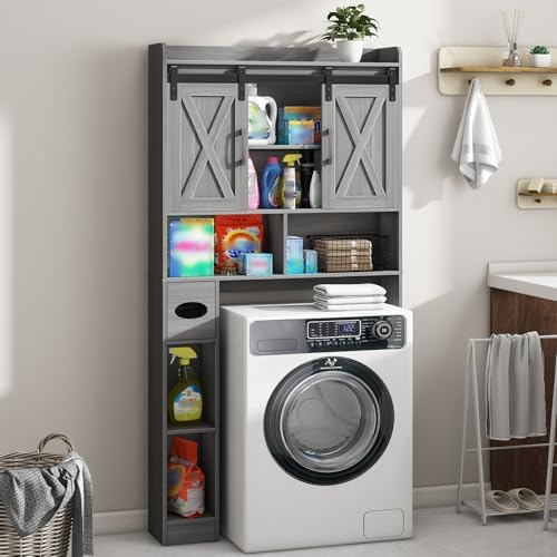 Vabches Over The Toilet Storage Cabinet with Sliding Doors, Wash Grey
