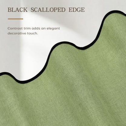Furlinic Stall Scalloped Shower Curtain No Hook Waterproof Sage Green 48x75