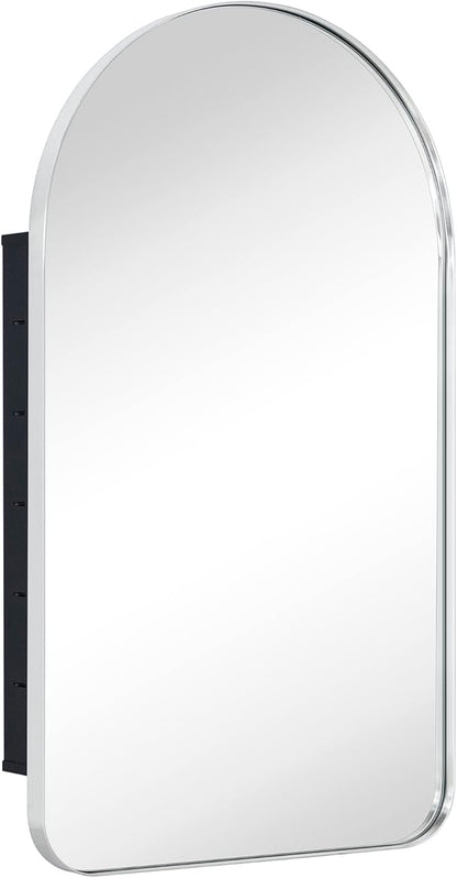 Chrome Arched Recessed Bathroom Medicine Cabinet with Mirror Stainless Steel Metal Framed Rectangular Bathroom Cabinet with Mirror 16x28.3''