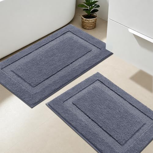 SHACOS Soft Microfiber Bathroom Rugs Set of 2 Pieces, Dark Grey
