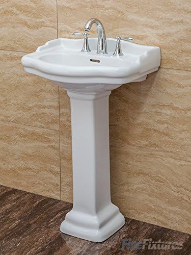Roosevelt Bathroom Pedestal Sink – 22-Inch Small Pedestal Sink, Durable Vitreous China Ceramic with 8 Inch 3-Hole Bathroom Sink Faucet – Ideal for Modern Bathrooms