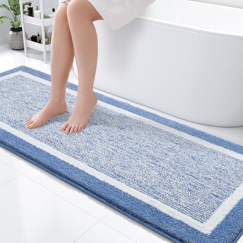 OLANLY Bathroom Runner Rugs 70x24, Extra Long Bath Mats for Bathroom, Blue