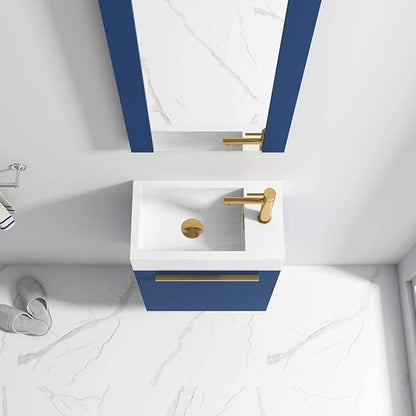 Blossom 18-Inch Floating Bathroom Vanity with Acrylic Sink and Mirror, All-Wood Construction, Space-Saving Wall Mounted Vanity for Compact Bathrooms, Modern Design Bathroom Sink Cabinet, Navy Blue