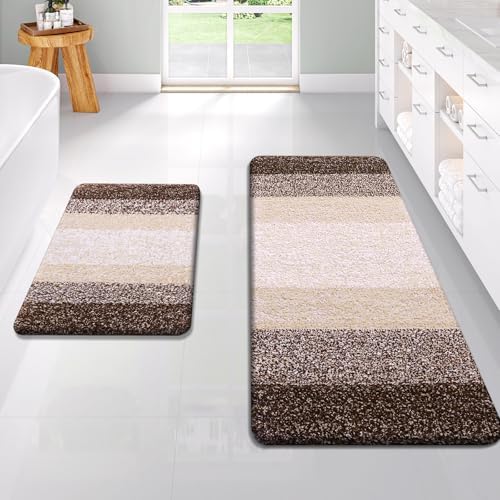 OLANLY Micorfiber Bathroom Rug Set 2 Piece, 47"x20"+24"x16"