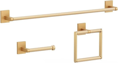 Bathroom Hardware Set 3 Piece Brushed Nickel/Brushed Gold Bathroom Accessories Set Including 24" Hand Towel Bars, Toilet Paper Holders, Towel Rings(3pcs, Brushed Gold)