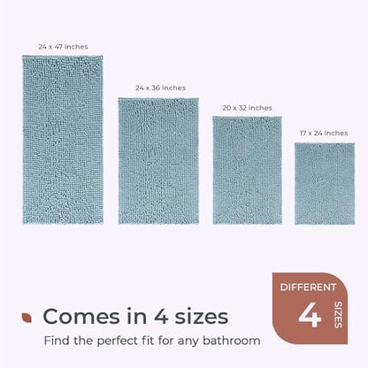 FRESHMINT Chenille Bathroom Rugs Mat 32”x20”, Non-Slip Bath Mat for Bathroom Floor & Bathtub, Washable Soft Shower Shag Bath Rugs, Durable Fluffy Thick Water Absorbent Microfiber Shower Mat, Blue