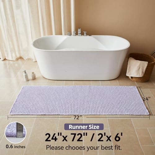 Triohero Waffle Runner Bath Mat - Long Bathroom Rugs Non Slip Washable, Ultra Soft Super Absorbent Quick Dry Boho Farmhouse Bathroom Decor, 24" x 72", Lavender Cream