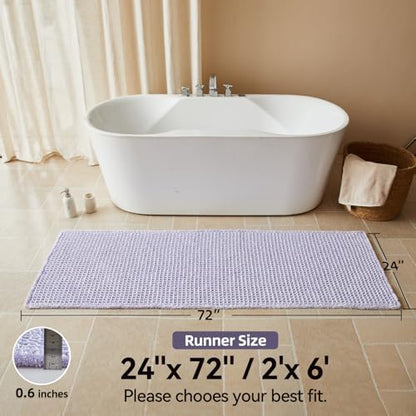 Triohero Waffle Runner Bath Mat - Long Bathroom Rugs Non Slip Washable, Ultra Soft Super Absorbent Quick Dry Boho Farmhouse Bathroom Decor, 24" x 72", Lavender Cream