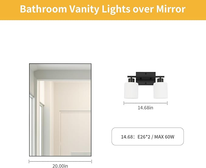 WILON Black Bathroom Light Fixtures Over Mirror, 2 Light Vanity Light with Milky White Glass Shades, Modern Bathroom Sconces, Wall Lamp for Living Room Bedroom Kitchen