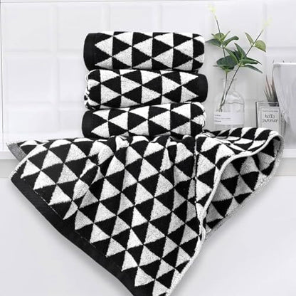 Jacquotha Black and White Hand Towels (Geometric Triangle), 4 Pack