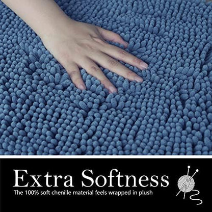 Bathroom Rugs Chenille Bath mat 2 Piece Set, Super Absorbent, PVC Non Slip Backing, Bath mats for Bathroom, Plush Shaggy, Thick, Machine Washable, Bathtub, Shower, Toilet.(Medium Blue)