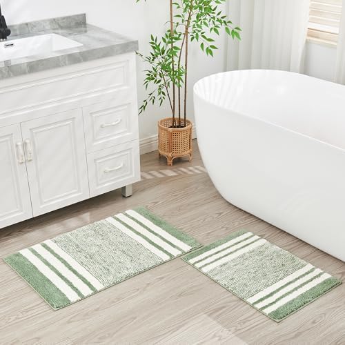 CozeCube Sage Green Striped 32"x20" Non Slip Washable Bath Mat