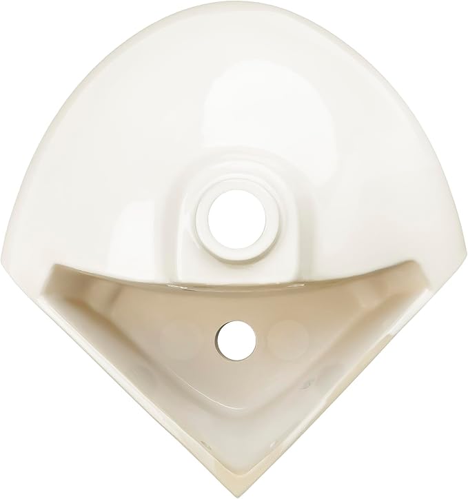 Biscuit Ceramic Wall Hung Corner Sink - Wall Mounted Bathroom Sink with Concealed Round Overflow - 16.5" x 15" Modern Style Small Sink w/Single Faucet Hole