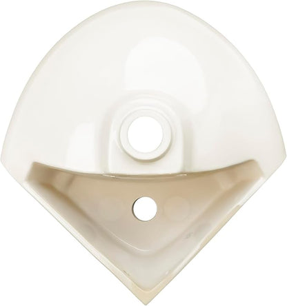 Biscuit Ceramic Wall Hung Corner Sink - Wall Mounted Bathroom Sink with Concealed Round Overflow - 16.5" x 15" Modern Style Small Sink w/Single Faucet Hole