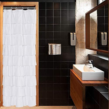 White Ruffle Shower Curtain for Bathroom, 36x72 Inch, Narrow Ruffled Decor