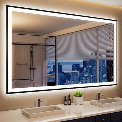 ISKM 60x40 Framed LED Bathroom Mirror, Dimmable Front & Backlit, Anti-Fog
