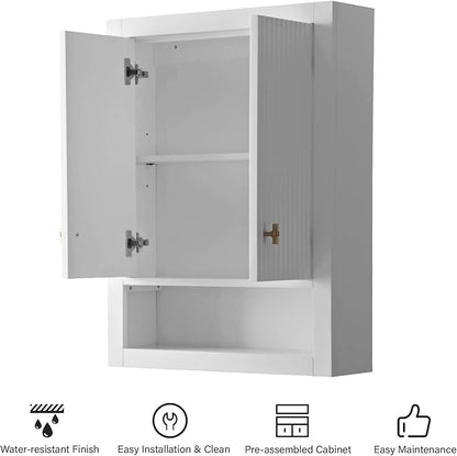 HOMEBEYOND 24 Inches Bathroom Vanity Wall Mount Storage Cabinet & Shelves, Free-Standing Vanity with Soft-Closing Doors, Golden Brushed Handware, White