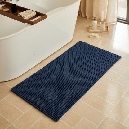 Triohero Waffle Bath Mat, Boho Bathroom Rugs Non Slip, 24x48 Navy Blue