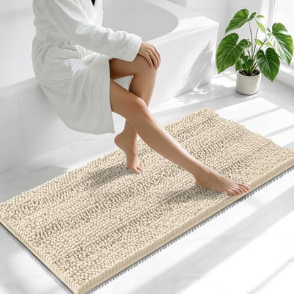 Smiry Thick Chenille Bathroom Runner Rugs 47x20, Absorbent Bath Mat, Sand