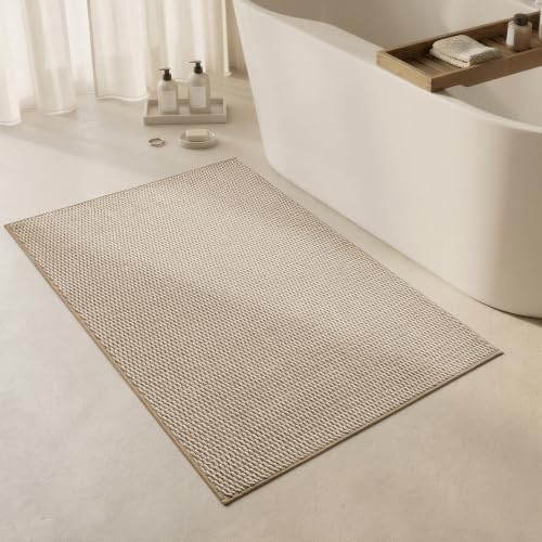 Triohero Large Bathroom Rugs Non Slip Washable Bath Rugs Super Absorbent Bathroom Rug Thin Quick Dry Low Pile Bath Mats, Beige 36x48