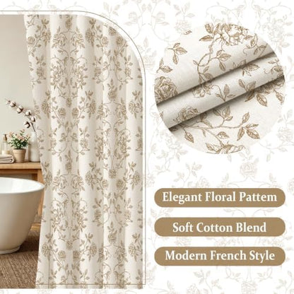 MitoVilla Vintage Farmhouse Brown Floral Poly-Cotton Shower Curtain, 72x72