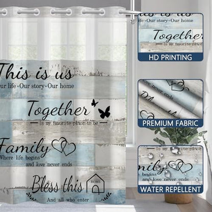 No Hook Shower Curtain with Snap-in Liner 71x74 Inch