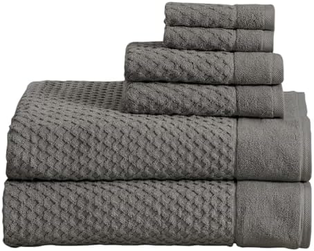Great Bay Home Bath Towels - 100% Cotton 6 Piece Bath Sheet Set - Diamond Waffle Weave - Absorbent, Durable, Quick-Dry Towels for Bathroom (Dark Grey)