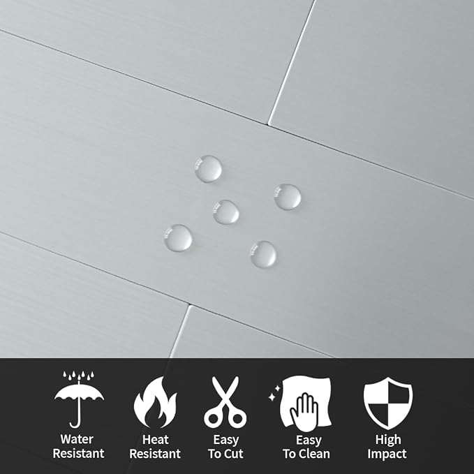 AULIGET 3" x 12" Peel and Stick Backsplash Wall Tiles, PVC Composite Stick on Tiles for Backsplash Kitchen, Bathroom, Laundry Room, Camper, Fireplace (40, Brushed Metal)