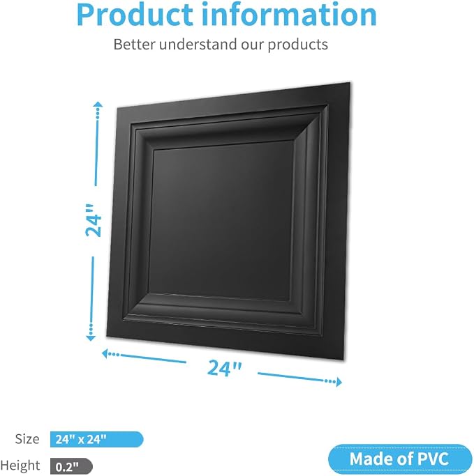 Art3d 24-Pack Square Drop Ceiling Tile 2ft x 2ft in Black, PVC Ceiling Panel 24 x 24in. - Compatible with 15/16" Drop Ceil Grid System