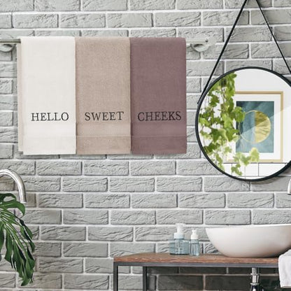 FuWeave 3 Pcs Hand Towels Bathroom Set,Brown,Hello Sweet Cheeks