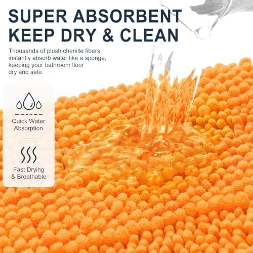 Smiry Thick Small Chenille Bathroom Rugs 24x16, Absorbent Bath Mat, Orange