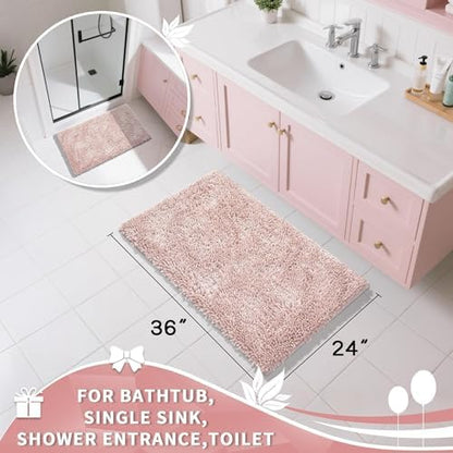 Yimobra Large Bathroom Rug Non Slip 36x24 Inch, Extra Thick Soft Absorbent Chenille Bath Mat, Machine Washable Quick Dry Bath Rugs for Bathroom Floor, Tub and Shower, Home Decor Accessories, Pink