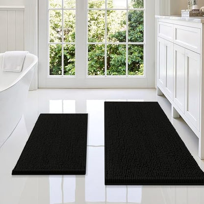 Smiry Chenille Bathroom Rugs Sets 2 Piece (36x24+24x16, Black)