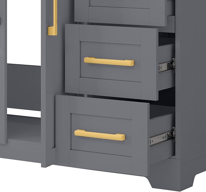 60 Inch Bathroom Vanity Without Sink, Modern Solid Wood Bathroom Storage Vanity with 4 Soft Closing Doors & 3 Full Extension Drawers,Quick Assemble Cabinet in Grey
